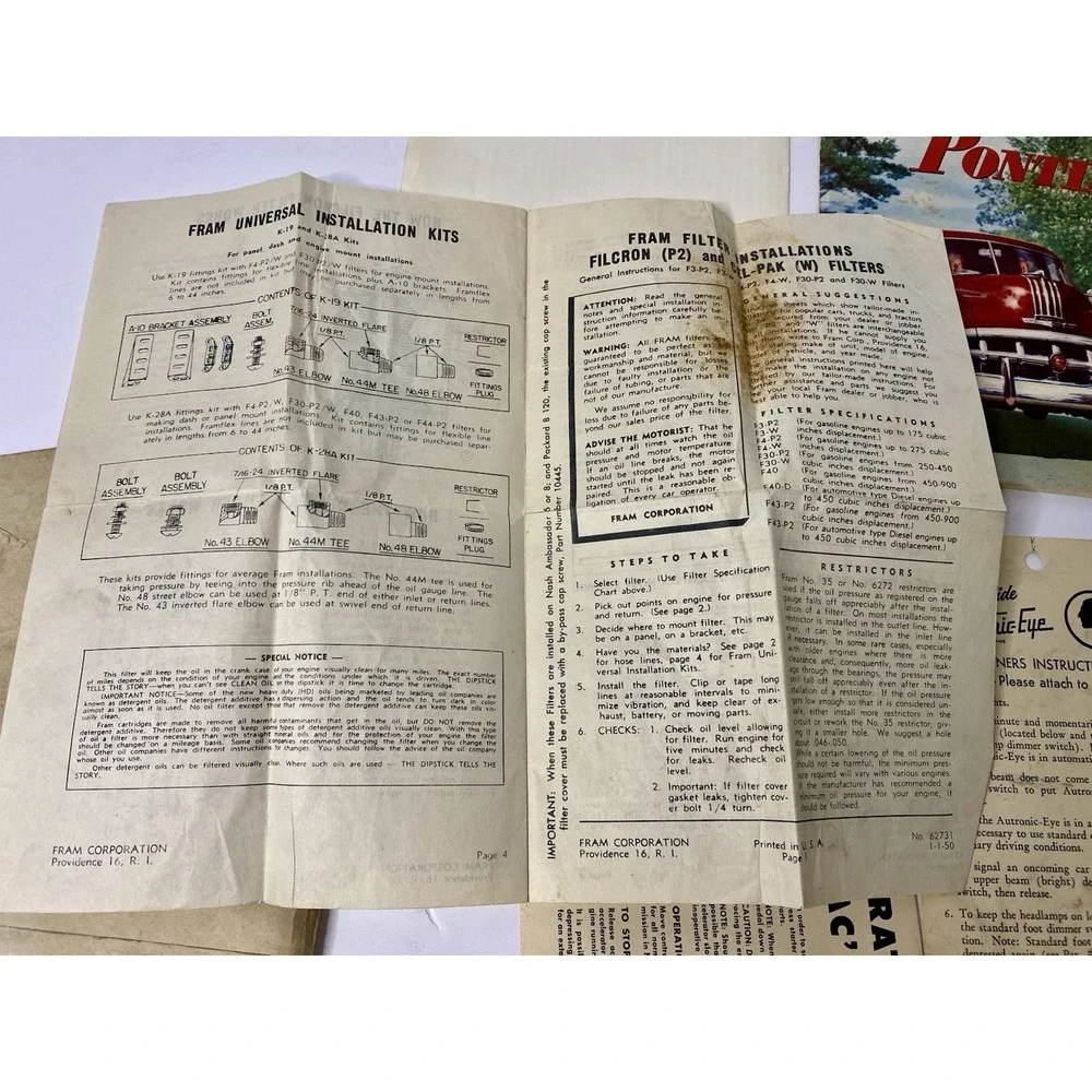 1950 Pontiac Automobile Owner's Instructions Book Manual Service‎ Policy + Extra